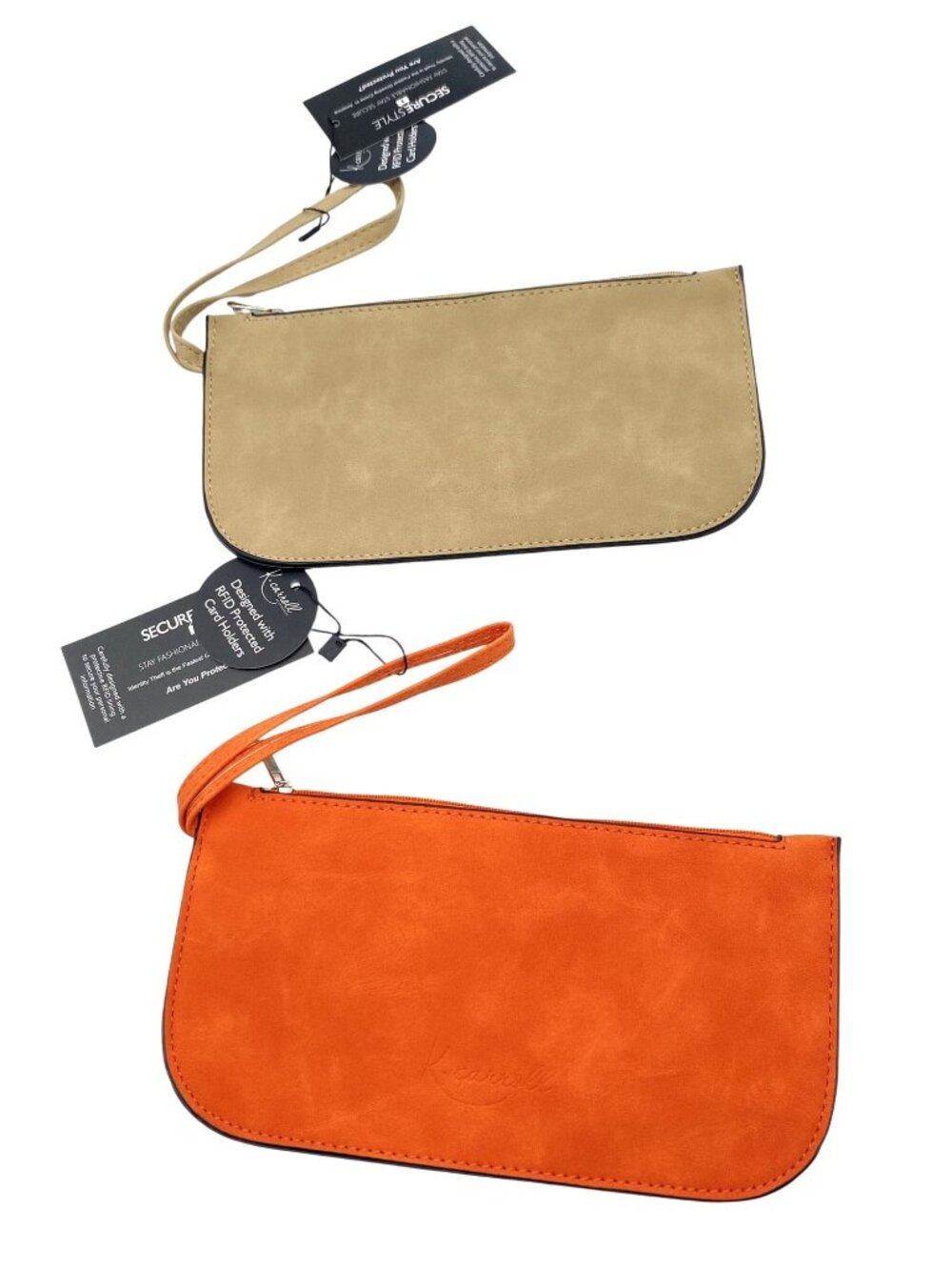 NWT K. Carroll Secure Style RFID Vegan Leather Wristlet Wallet Orange Taupe